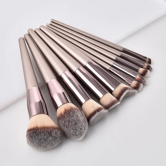 Elegant Champagne Makeup Brushes Set for Women