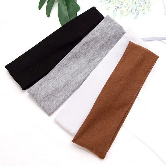 Solid Color Elastic Cotton Headband for Women and Men